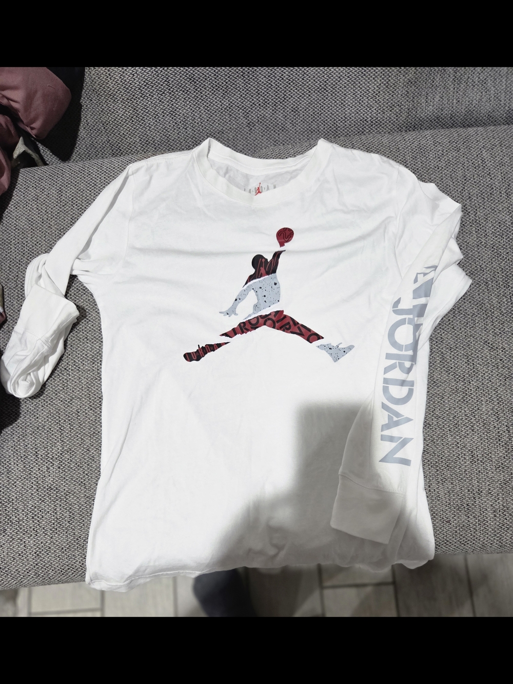 Jordan White Tee with Red Jumpman and Gray Branding